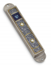 Iris Design Handcrafted Pewter & Enamel Beaded Mezuzah Case - Dark Blue Swirls