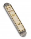 Iris Design Handcrafted Pewter & Enamel Beaded Mezuzah Case - Pearls on Cream