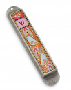 Iris Design Handcrafted Pewter & Enamel Beaded Colored Mezuzah Case - Love Birds