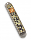 Iris Design Handcrafted Pewter & Enamel Beaded Mezuzah Case - Florals on Black