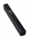 Black Colored Wood Mezuzah Case with Gold Shin Outline