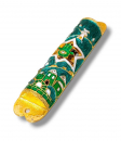 Gleaming Mezuzah Case, Jerusalem Star of David Hamsa - Green, Gold & Crystals