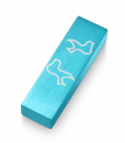 Adi Sidler Brushed Aluminum Car Mezuzah, Peace Doves - Turquoise