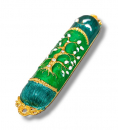 Gleaming Mezuzah Case, Tree of Life with Pomegranates - Gold, Shades of Green