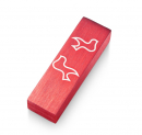 Adi Sidler Brushed Aluminum Car Mezuzah, Peace Doves - Red