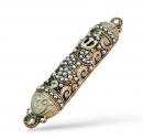 Small Pewter Mezuzah Case with Stones, Enamel - Choice of Colors