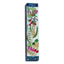 Yair Emanuel Large Hand Painted Wood Mezuzah Case - Seven Species on Blue