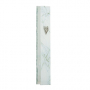 Glass Mezuzah Case with White and Gray Marble Design