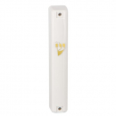 White Plastic Mezuzah with gold Shin