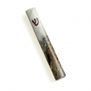 Marble Mezuzah Case, Gray & Amber with Gold Shin  For 12 or 15 cm Scroll