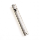 Silver Metal Mezuzah Case, Overlaid Silver Western Wall Image - Black Shin