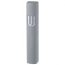 Rounded Light Gray Polyresin with Stone Effect Mezuzah Case  Silver Shin