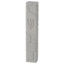 Off White Polyresin Mezuzah Case with Western Wall Design  Decorative Shin