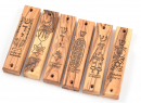 Set of Six Olive Wood Mezuzah Cases with Judaic Symbols - 5.1" Length