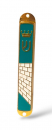 Small Gold Mezuzah Case, Western Wall and Crown Image - Blue Green Enamel