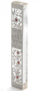 Dorit Judaica Large Lucite Mezuzah Case, Pomegranates and Shalom - Red Crystals