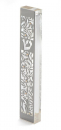 Dorit Judaica Large Lucite Mezuzah Case, Leaves and Flowers with Crystals - Clear