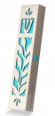 Dorit Judaica Mezuzah Case Stainless Steel, Cutout Leaf Design  Turquoise