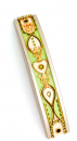 Green and Gold Curved Pewter Mezuzah - Ester Shahaf