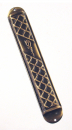 Wide Yellow Pewter Mezuzah Case - Criss-Cross