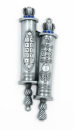 Double Mezuzah Case Design, Torah Scrolls with Judaica Signs - Silver