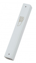 White Wood Mezuzah Case with Gold Shin Outline