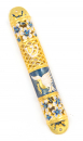 Rounded Mezuzah Case with Gleaming Peace Dove and Flowers - Gold and Turquoise