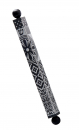 Dorit Judaica Square Tube Mezuzah Case with Knobs - Black and Gray Shapes