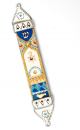 Blue-Gold Pewter Mezuzah Case by Ester Shahaf