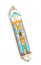 Orange and Blue Decoration Pewter Mezuzah by Ester Shahaf