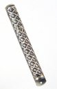 Round Pewter Mezuzah Case with Criss-Cross Design