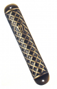 Wide Round Pewter Mezuzah Case  gold criss-cross Design