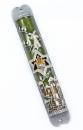 Mezuzah Case with Hamsa, Star of David and Jerusalem Images - Brown and Gold