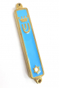 Light Blue 24k Gold Plated Mezuzah Case - Crown Design