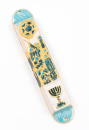 Rounded Mezuzah Case with Gleaming Judaic Symbols - Gold, Green and Off White