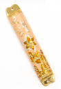 Rounded Mezuzah Case with Star of David and Jerusalem Images - Cream and Gold