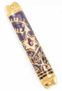 Mezuzah Case with Hamsa, Star of David and Jerusalem Images - Gold and Purple