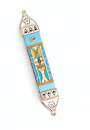 Pewter and Wood Mezuzah Case in Light Blue - Ester Shahaf