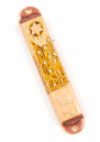 Rounded Mezuzah Case with Star of David, Jerusalem and Menorah - Gold Bronze