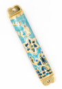 Rounded Mezuzah Case with Star of David and Jerusalem Design - Gold and Blue