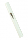 White Wood Rounded Mezuzah, Divine Name in Silver Pewter