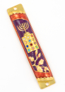 Rounded Mezuzah Case with Hoshen Breastplate and Menorah Design - Violet