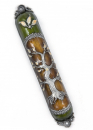 Rounded Mezuzah Case with Gleaming Tree of Life, Gold and Green - 5.5 Inches