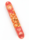 Rounded Mezuzah Case with Jerusalem, Menorah and Star of David - Gold and Red