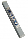 Gray Aluminum Mezuzah Case Elegant Shin and Pomegranates - Blue Tinges