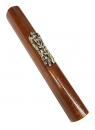 Two Tone Brown Wood Mezuzah Case - Bronze Pewter Western Wall with Divine Name