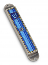 Iris Design Handcrafted Pewter and Enamel Beaded Mezuzah Case, Blue - Star of David