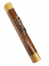 Two Tone Brown Wood Mezuzah Case - Bronze Pewter Western Wall with Divine Name