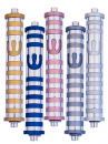 Agayof Cylinder Mezuzah Case with Bands & Curving Shin, Light Colors - 6 Inches