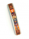 Curved Pewter Mezuzah in Orange and Blue by Ester Shahaf